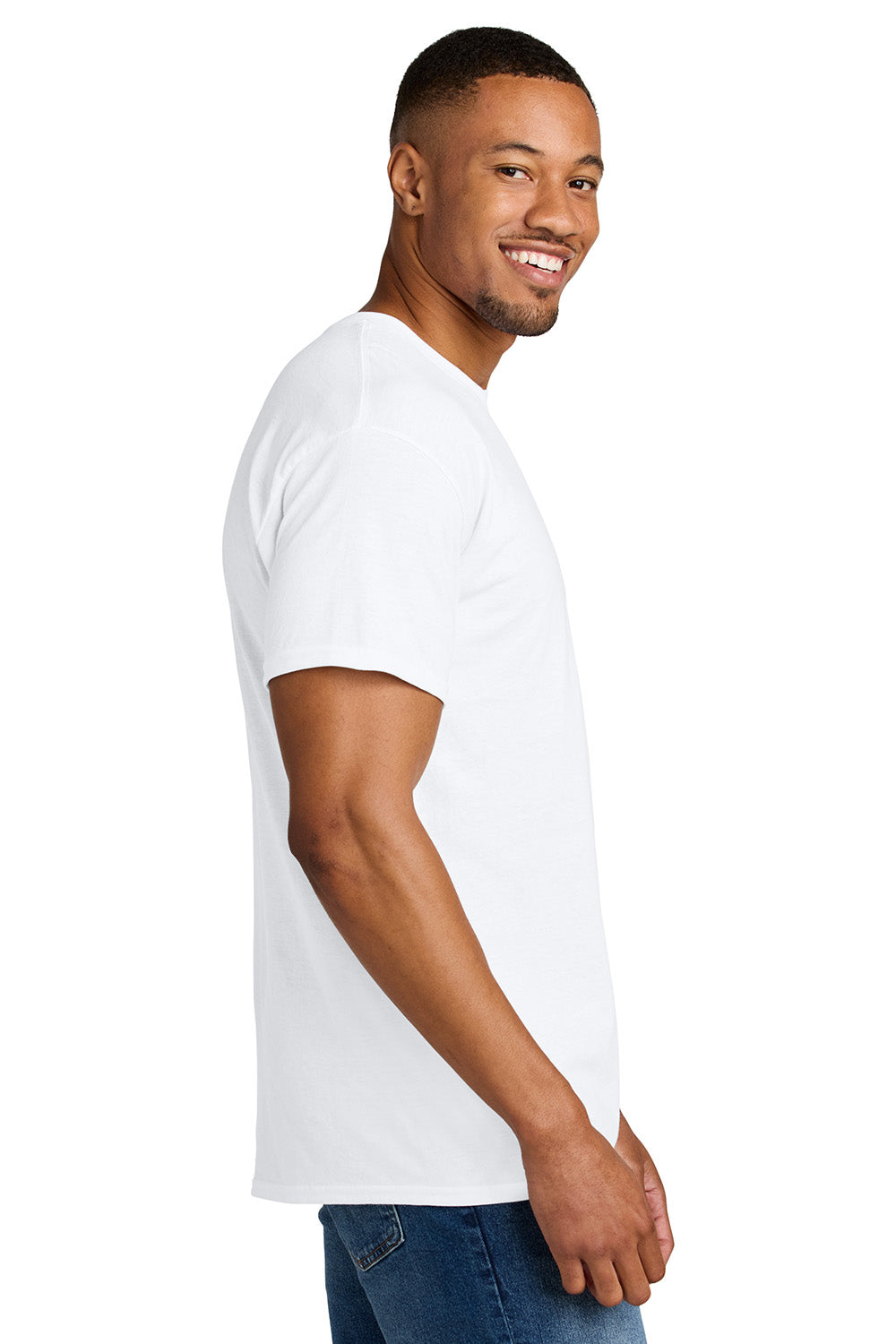 Gildan 8000/G800 Mens DryBlend Moisture Wicking Short Sleeve Crewneck T-Shirt White Model Side