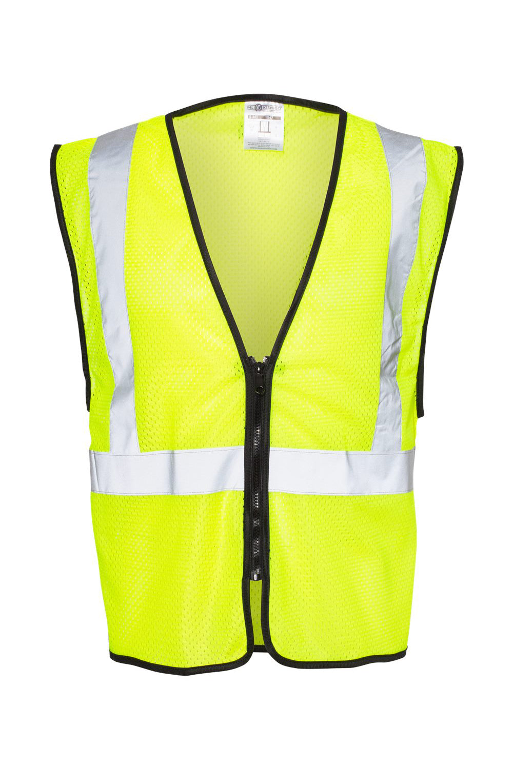 Kishigo 1547-1548 Mens Zippered Mesh Economy Class 2 Vest Lime Green Flat Front