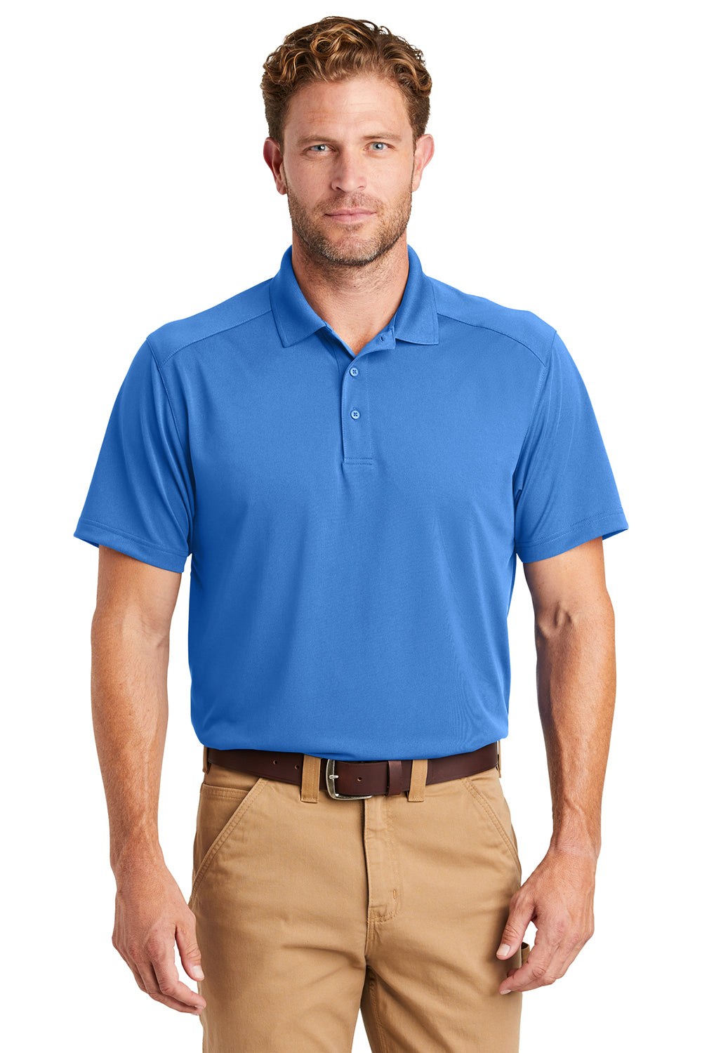 CornerStone CS418/TLCS418 Mens Select Moisture Wicking Short Sleeve Polo Shirt Lake Blue Model Front