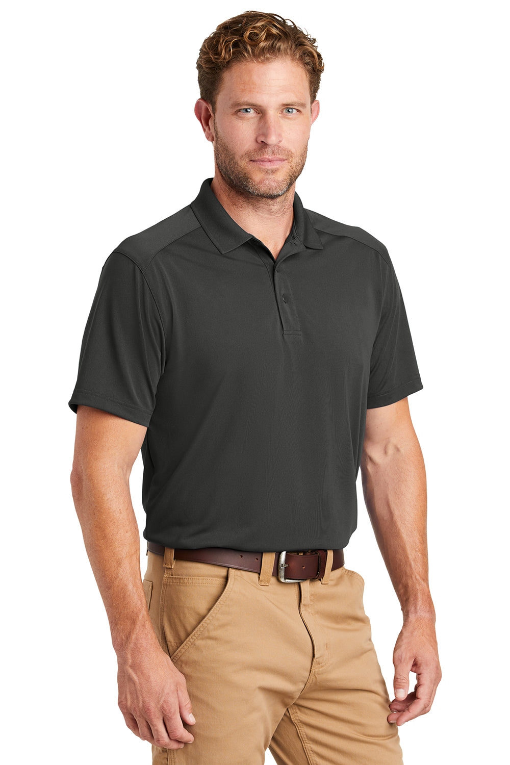 CornerStone CS418/TLCS418 Mens Select Moisture Wicking Short Sleeve Polo Shirt Charcoal Grey Model 3q