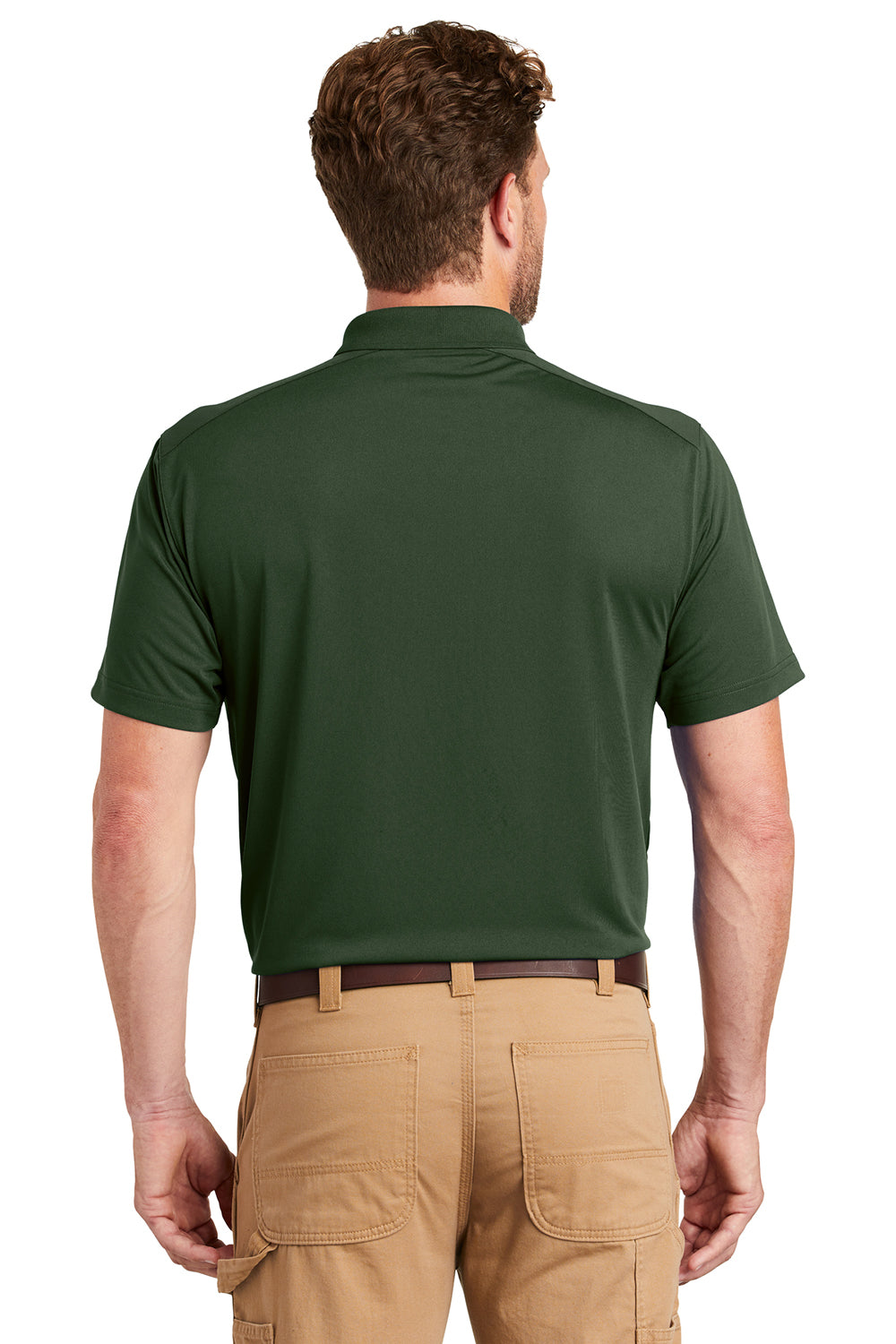 CornerStone CS418/TLCS418 Mens Select Moisture Wicking Short Sleeve Polo Shirt Dark Green Model Back