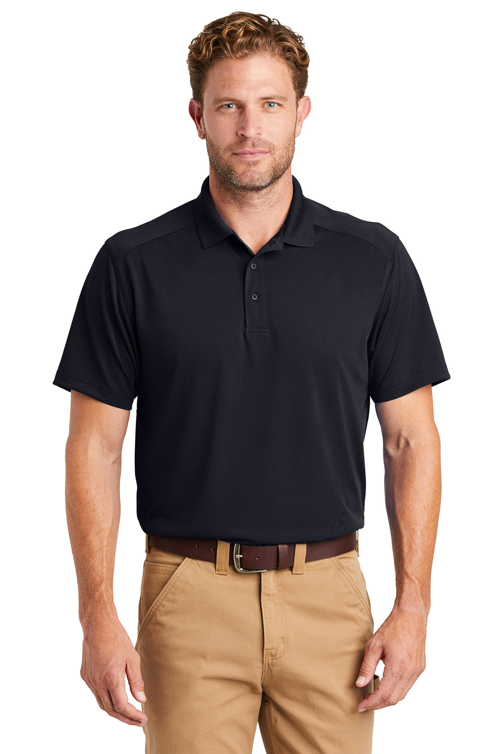 CornerStone CS418/TLCS418 Mens Select Moisture Wicking Short Sleeve Polo Shirt Dark Navy Blue Model Front