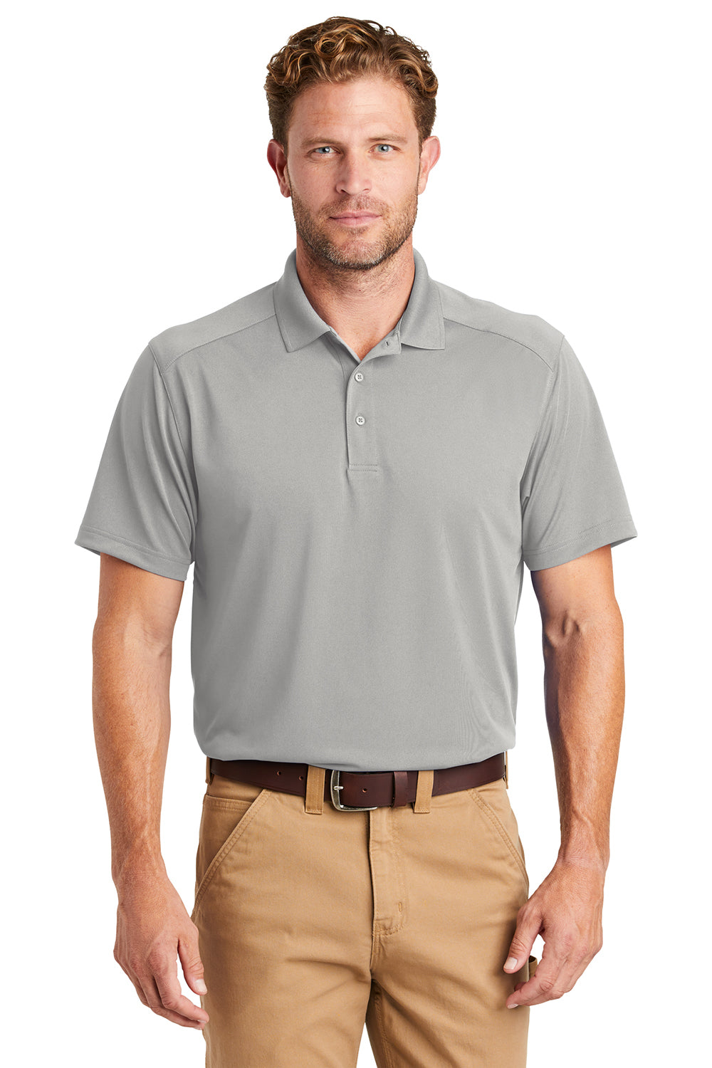 CornerStone CS418/TLCS418 Mens Select Moisture Wicking Short Sleeve Polo Shirt Light Grey Model Front