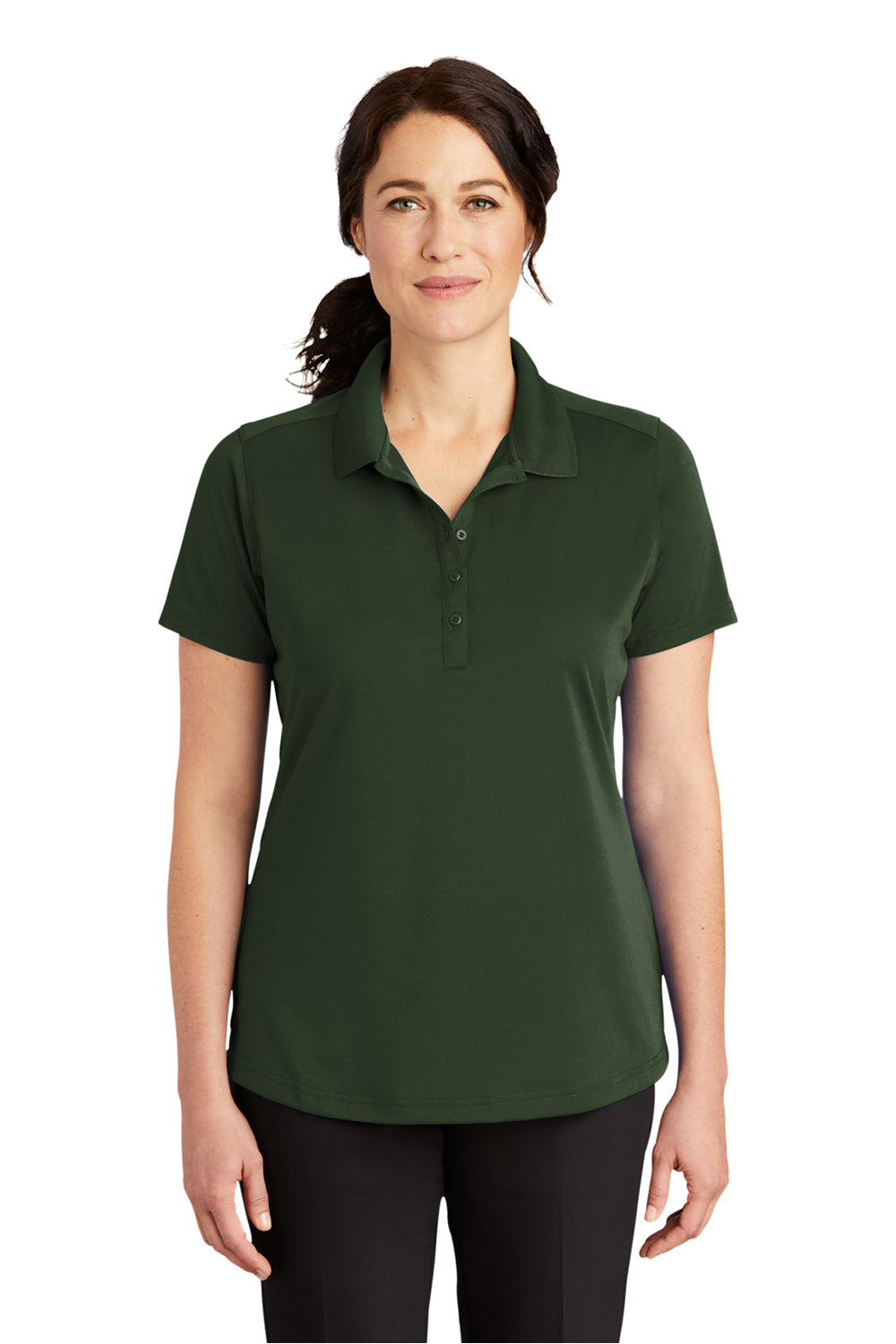 CornerStone CS419 Womens Select Moisture Wicking Short Sleeve Polo Shirt Dark Green Model Front