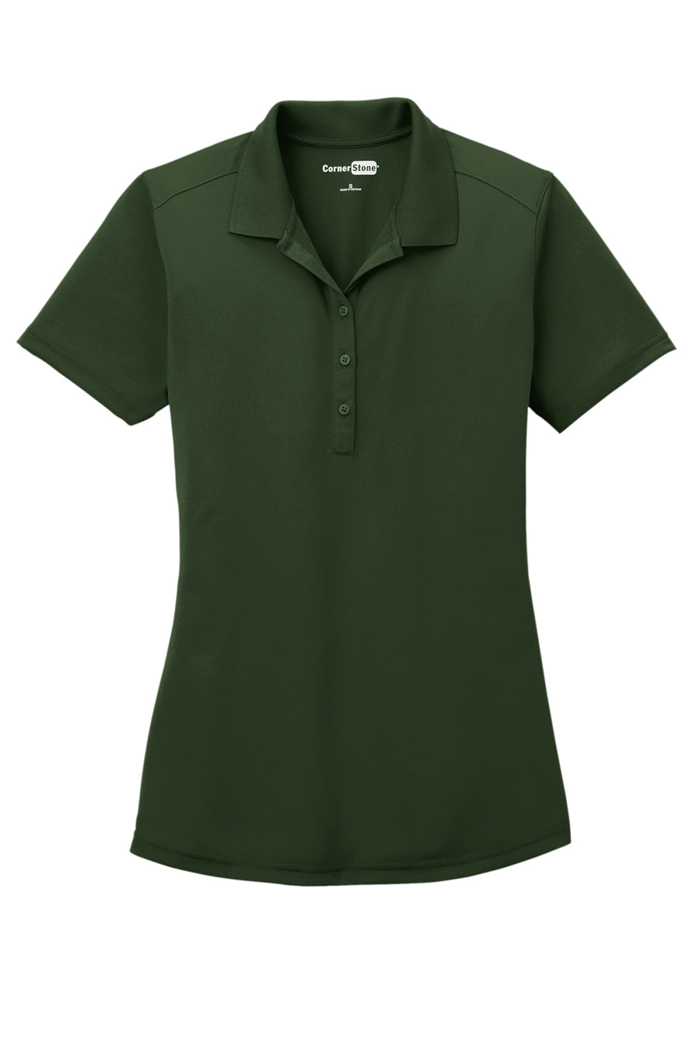 CornerStone CS419 Womens Select Moisture Wicking Short Sleeve Polo Shirt Dark Green Flat Front