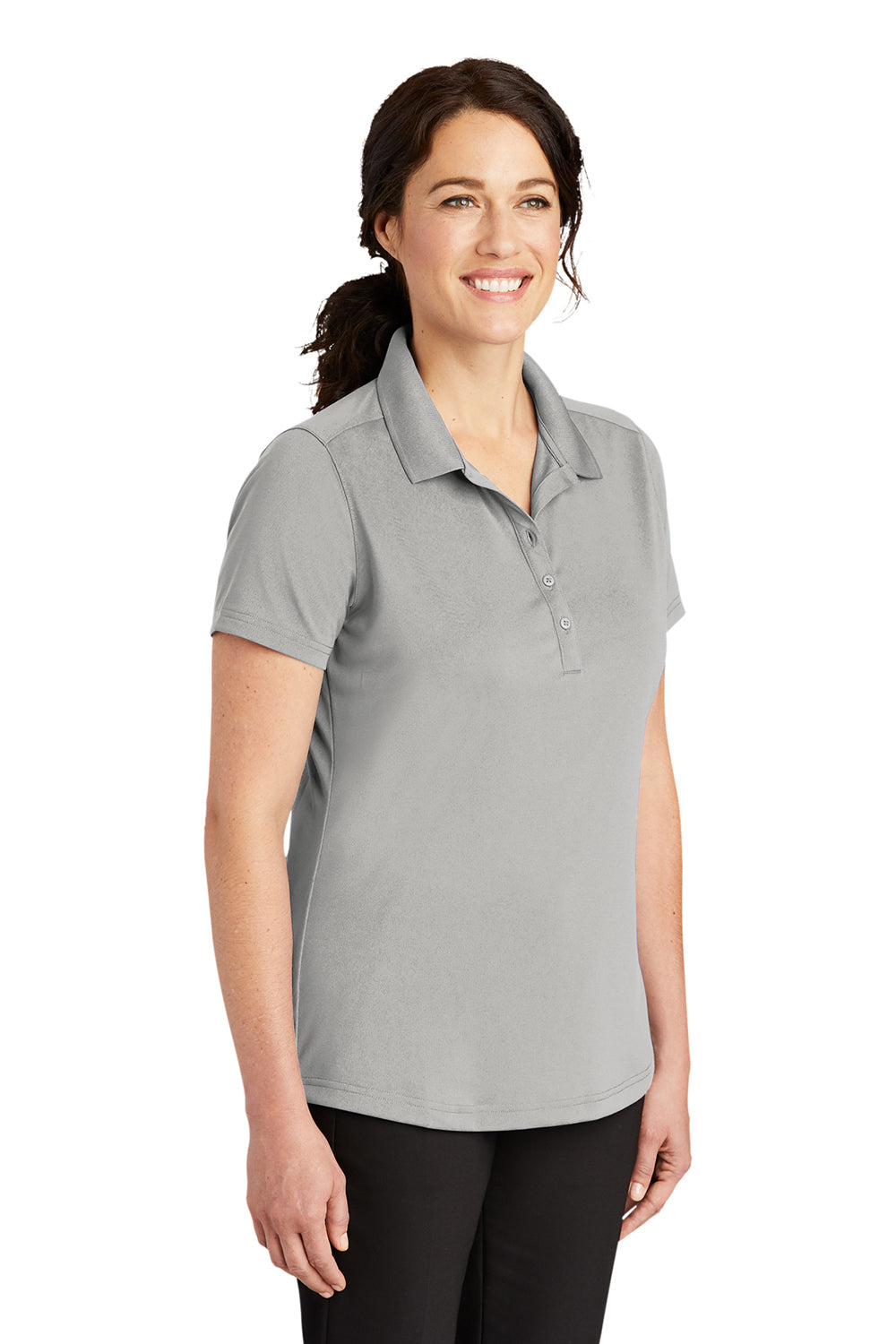 CornerStone CS419 Womens Select Moisture Wicking Short Sleeve Polo Shirt Light Grey Model 3q