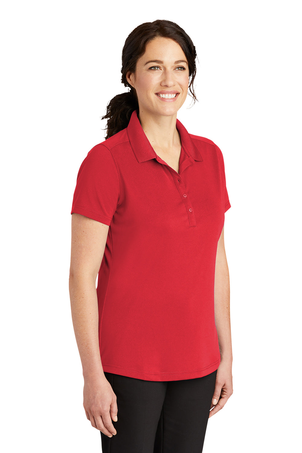 CornerStone CS419 Womens Select Moisture Wicking Short Sleeve Polo Shirt Red Model 3q