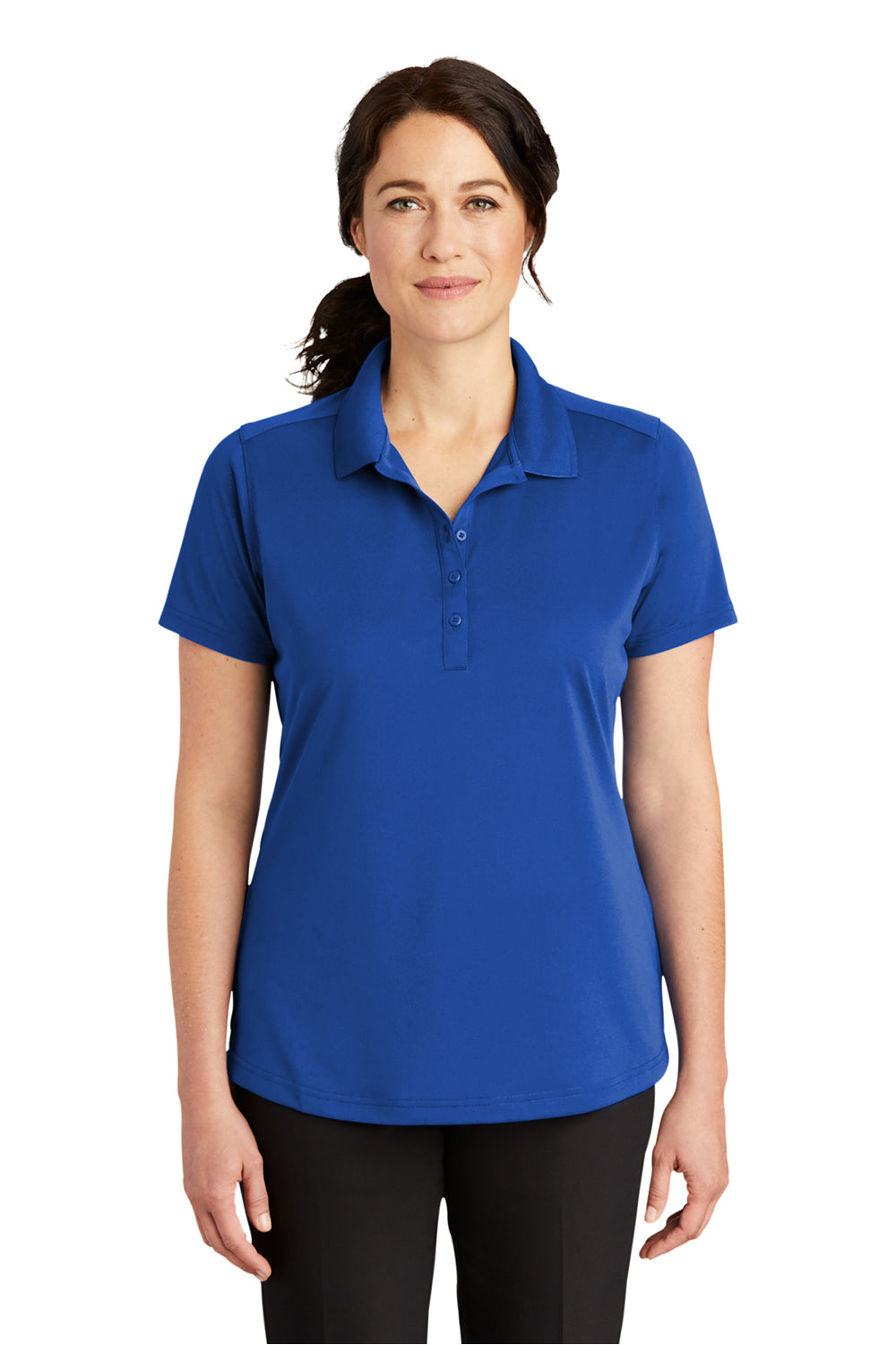 CornerStone CS419 Womens Select Moisture Wicking Short Sleeve Polo Shirt Royal Blue Model Front