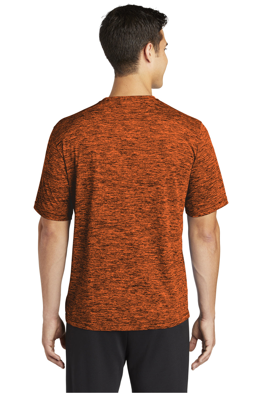 Sport-Tek ST390 Mens Electric Heather Moisture Wicking Short Sleeve Crewneck T-Shirt Deep Orange Black Electric Model Back