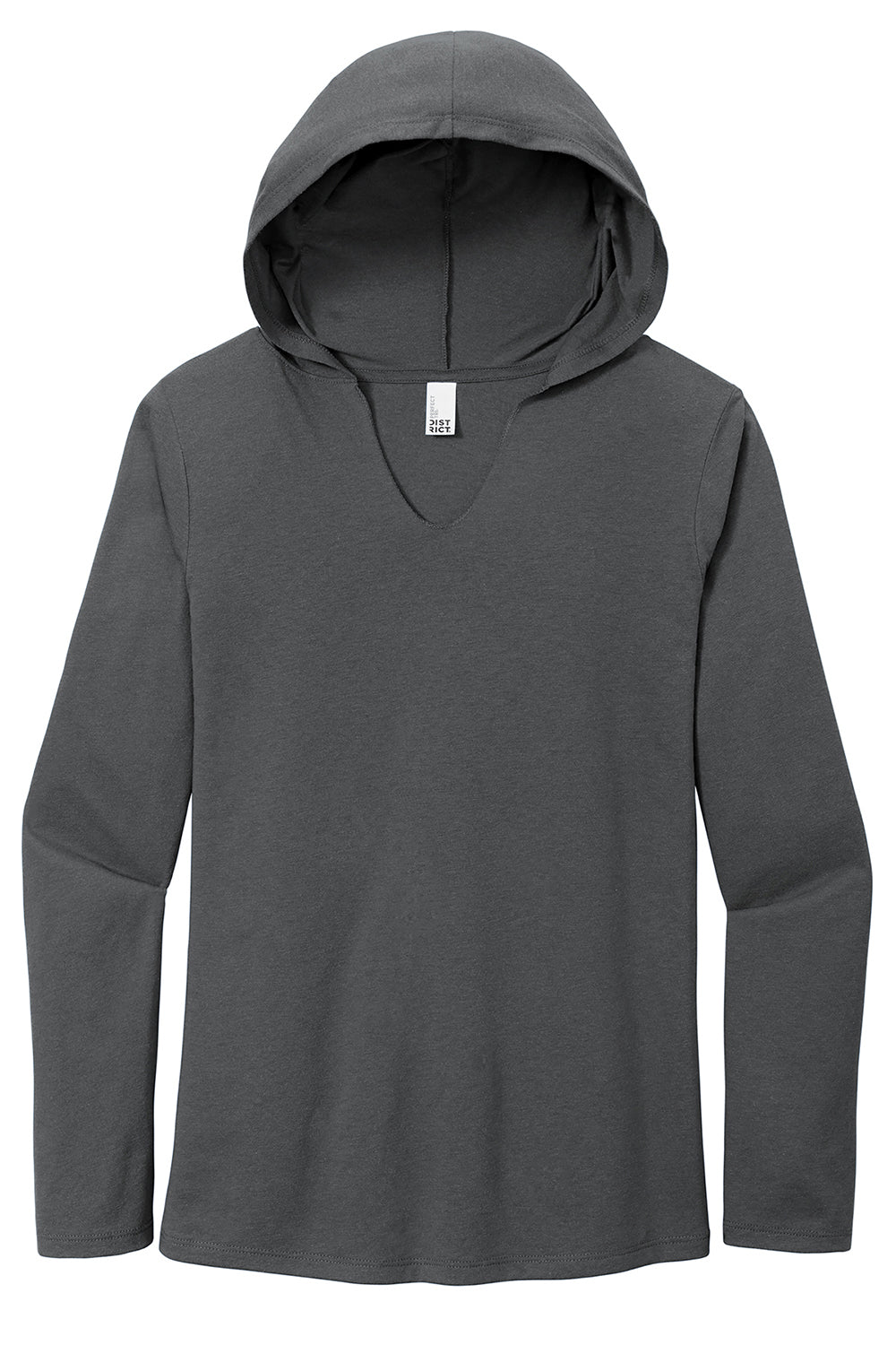 District DM139L Womens Perfect Tri Long Sleeve Hooded T-Shirt Hoodie Charcoal Grey Flat Front