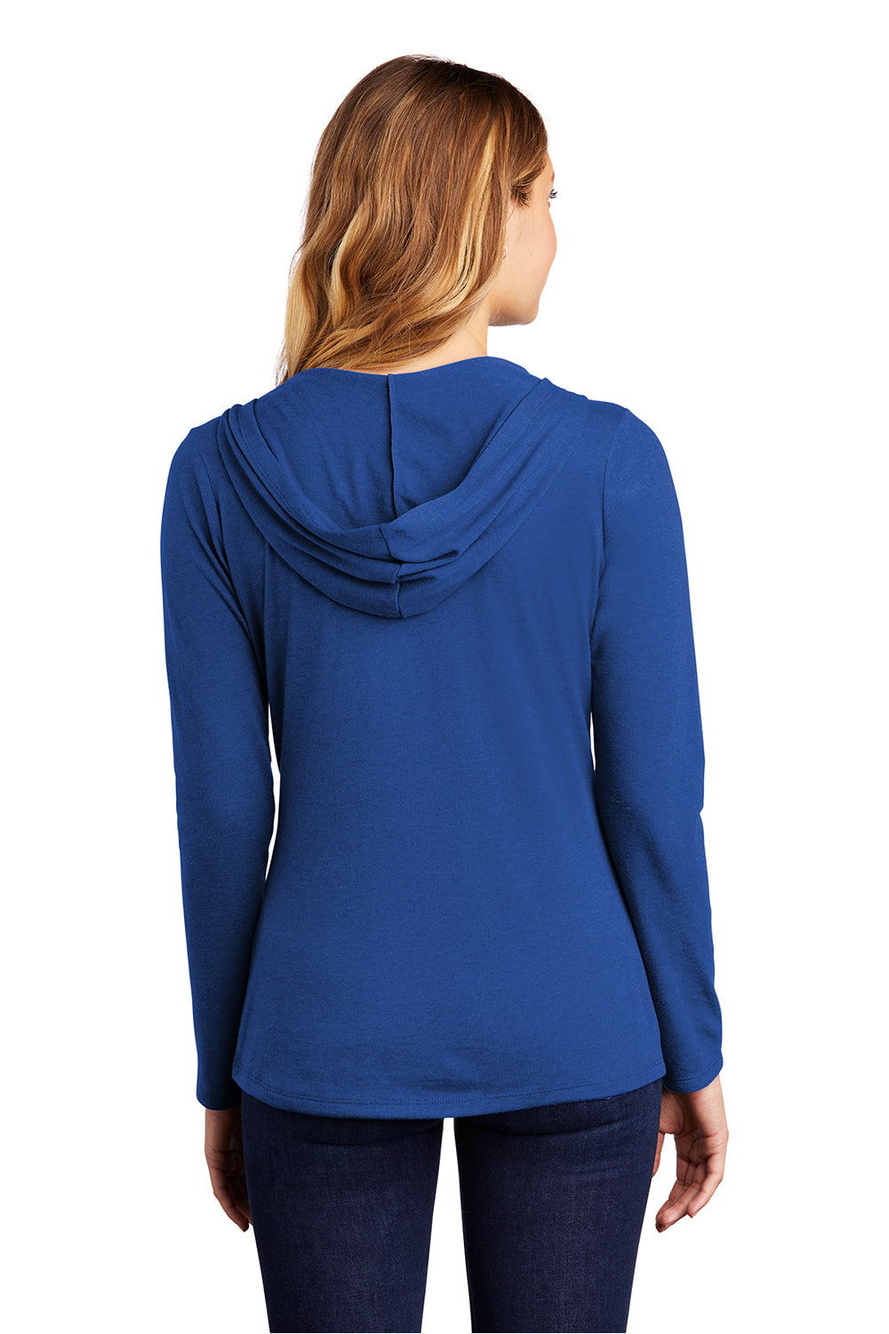 District DM139L Womens Perfect Tri Long Sleeve Hooded T-Shirt Hoodie Deep Royal Blue Model Back