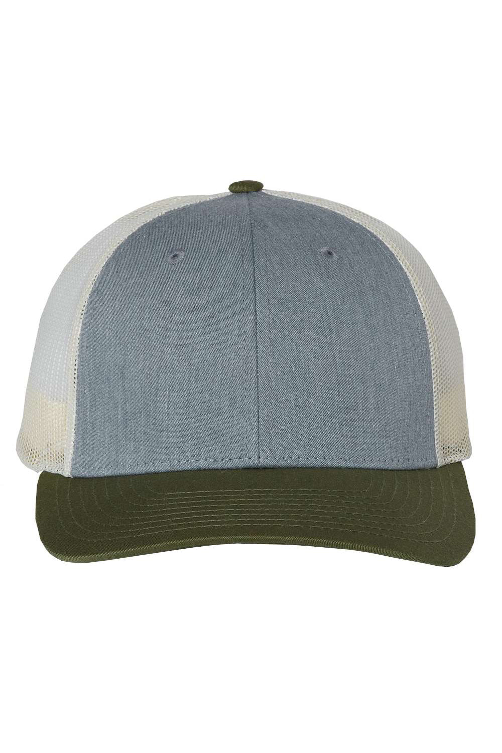 Richardson 115 Mens Low Pro Trucker Hat Heather Grey/Birch/Army Gren Flat Front