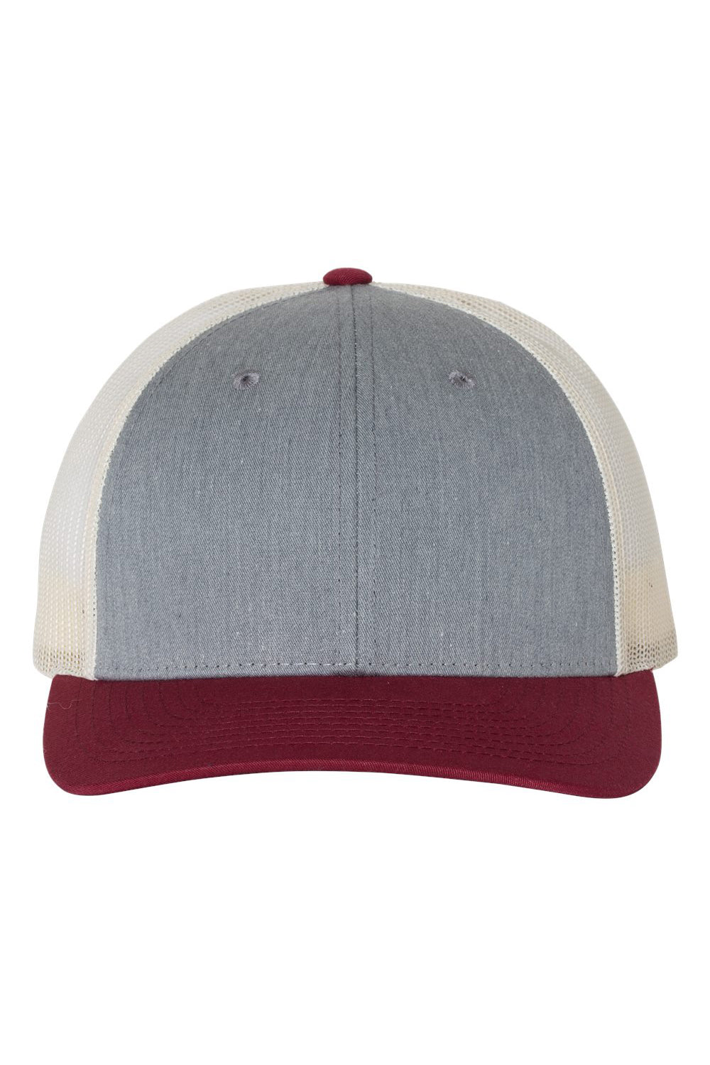 Richardson 115 Mens Low Pro Trucker Hat Heather Grey/Birch/Cardinal Red Flat Front