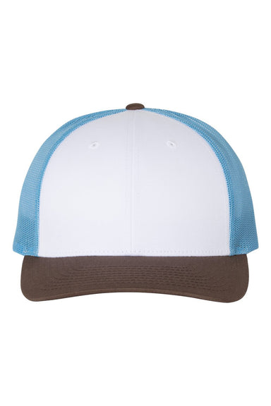 Richardson 115 Mens Low Pro Trucker Hat White/Columbia Blue/Brown Flat Front