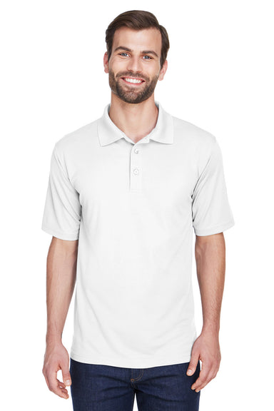 UltraClub 8210/8210T Mens Cool & Dry Moisture Wicking Short Sleeve Polo Shirt White Model Front