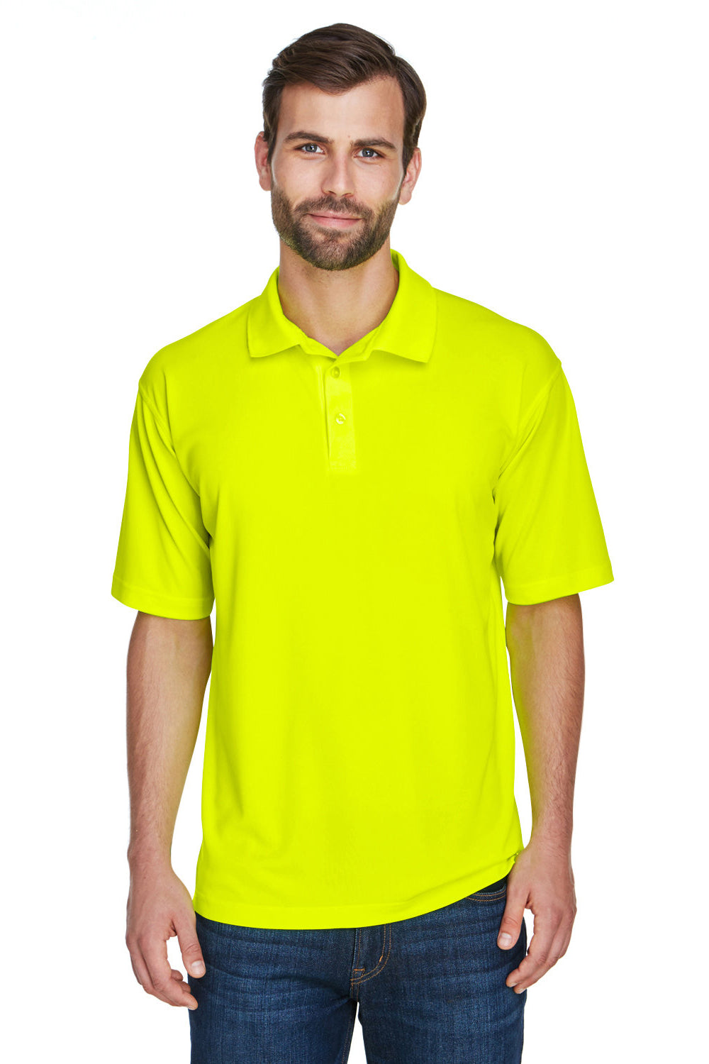 UltraClub 8210/8210T Mens Cool & Dry Moisture Wicking Short Sleeve Polo Shirt Bright Yellow Model Front