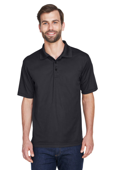 UltraClub 8210/8210T Mens Cool & Dry Moisture Wicking Short Sleeve Polo Shirt Black Model Front