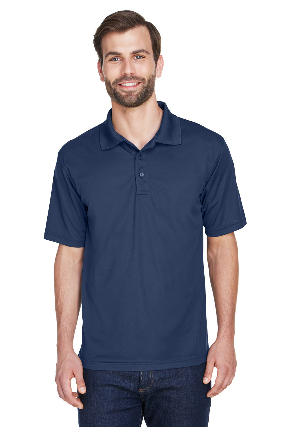 UltraClub 8210/8210T Mens Cool & Dry Moisture Wicking Short Sleeve Polo Shirt Navy Blue Model Front