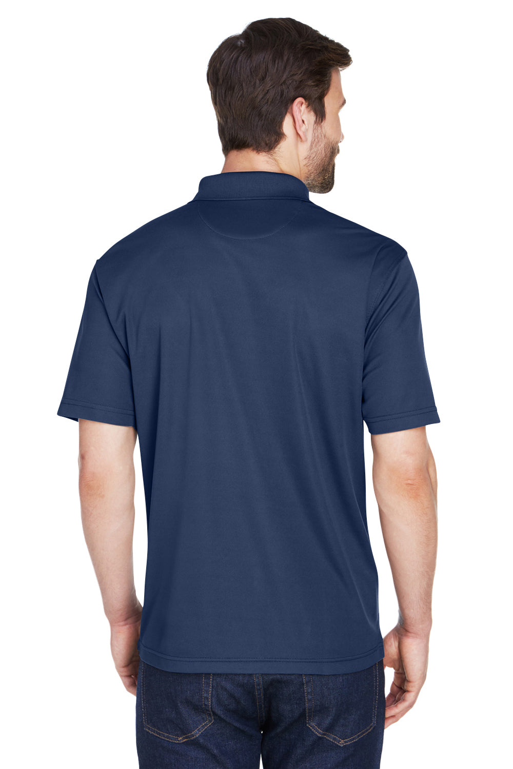 UltraClub 8210/8210T Mens Cool & Dry Moisture Wicking Short Sleeve Polo Shirt Navy Blue Model Back