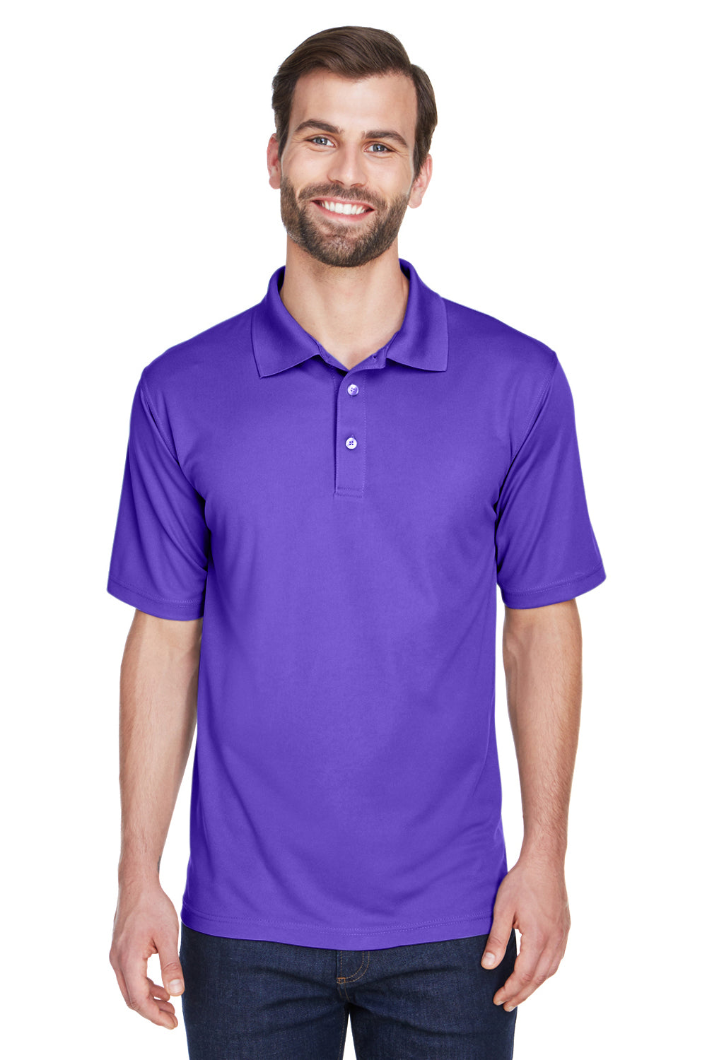 UltraClub 8210/8210T Mens Cool & Dry Moisture Wicking Short Sleeve Polo Shirt Purple Model Front