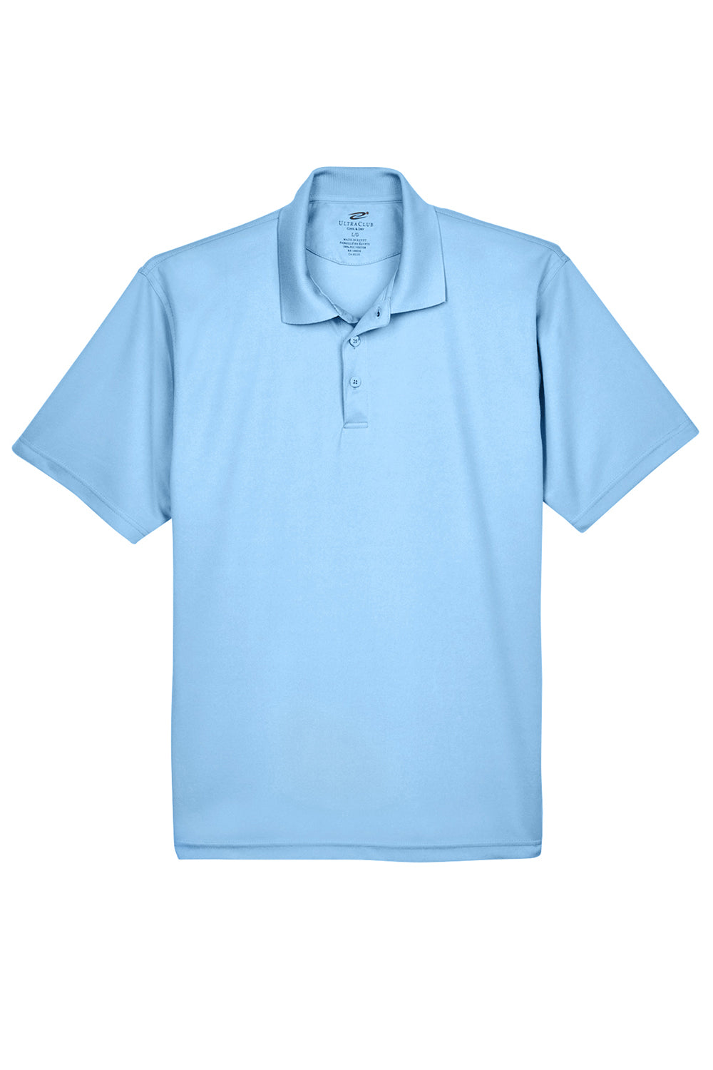 UltraClub 8210/8210T Mens Cool & Dry Moisture Wicking Short Sleeve Polo Shirt Columbia Blue Flat Front