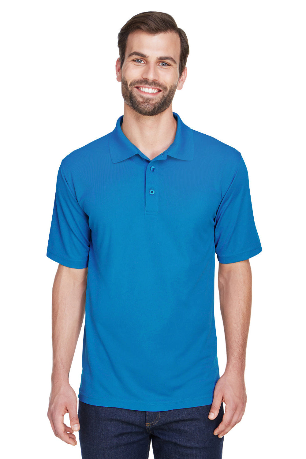 UltraClub 8210/8210T Mens Cool & Dry Moisture Wicking Short Sleeve Polo Shirt Pacific Blue Model Front