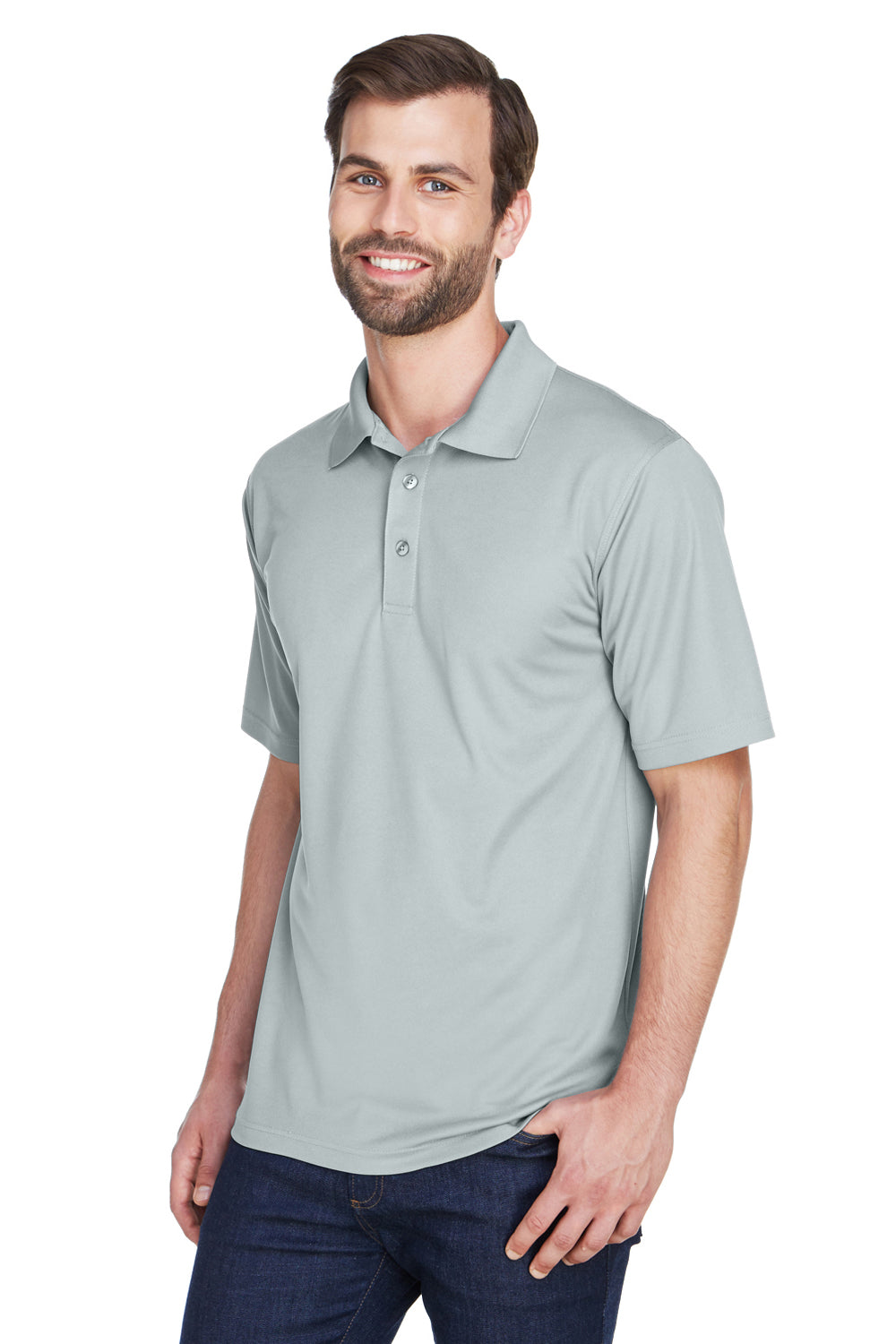 UltraClub 8210/8210T Mens Cool & Dry Moisture Wicking Short Sleeve Polo Shirt Silver Grey Model 3q