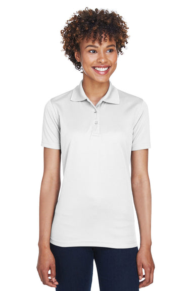 UltraClub 8210L Womens Cool & Dry Moisture Wicking Short Sleeve Polo Shirt White Model Front