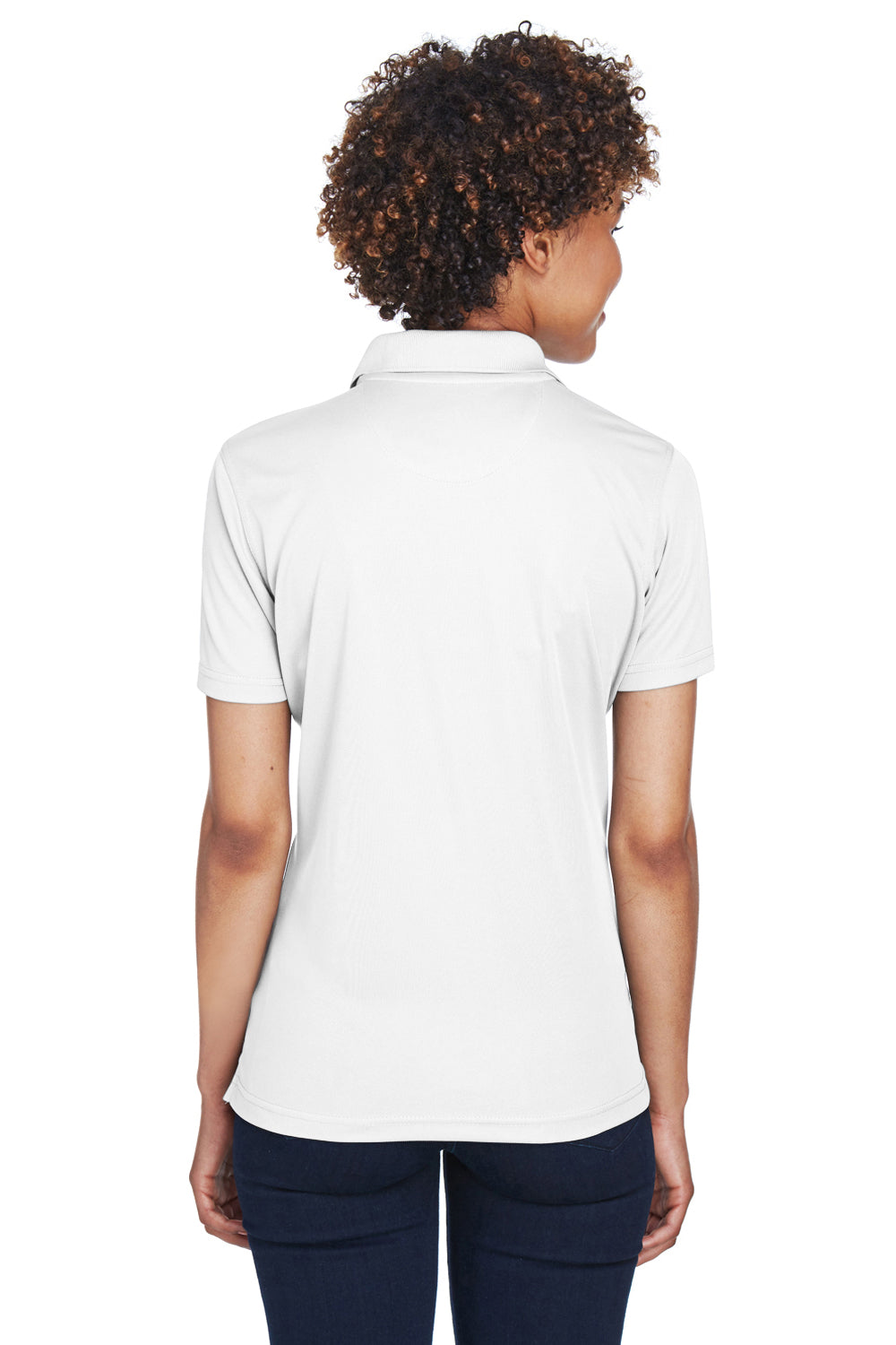 UltraClub 8210L Womens Cool & Dry Moisture Wicking Short Sleeve Polo Shirt White Model Back