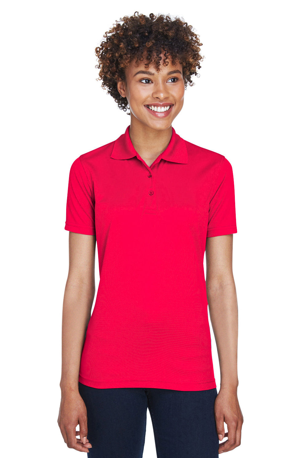 UltraClub 8210L Womens Cool & Dry Moisture Wicking Short Sleeve Polo Shirt Red Model Front