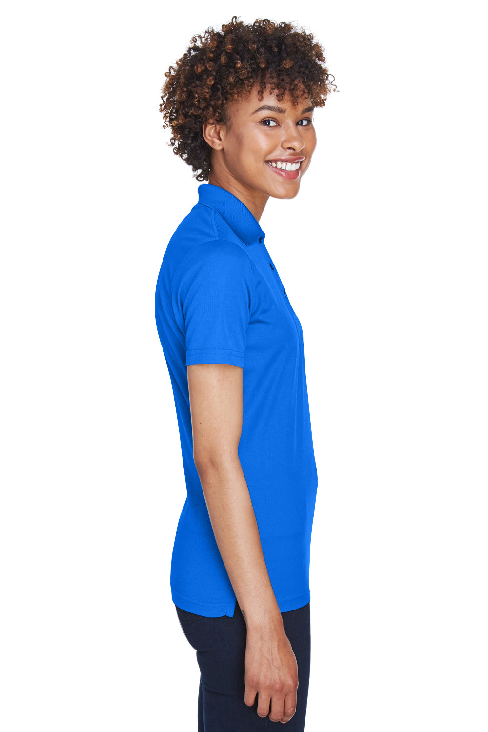 UltraClub 8210L Womens Cool & Dry Moisture Wicking Short Sleeve Polo Shirt Royal Blue Model Side