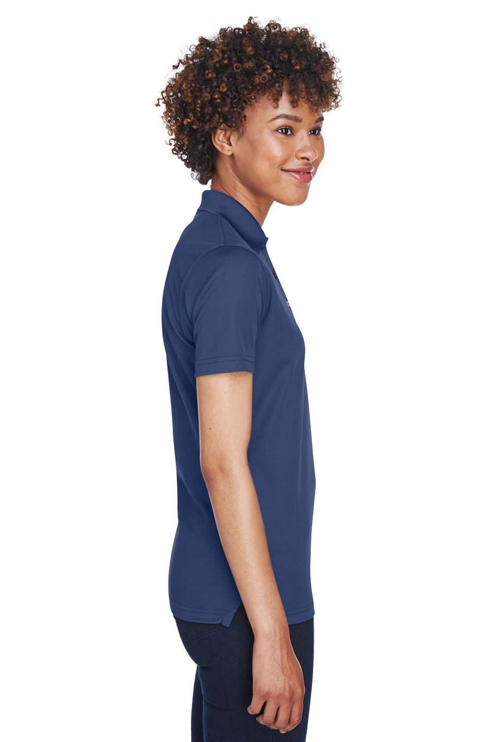 UltraClub 8210L Womens Cool & Dry Moisture Wicking Short Sleeve Polo Shirt Navy Blue Model Side