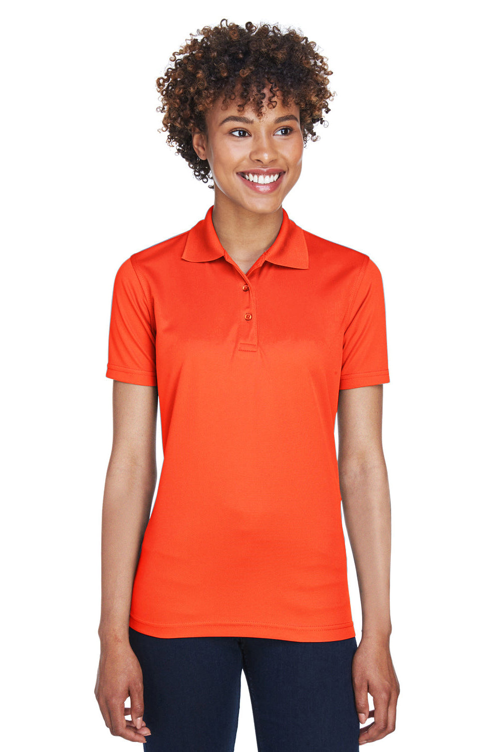 UltraClub 8210L Womens Cool & Dry Moisture Wicking Short Sleeve Polo Shirt Orange Model Front