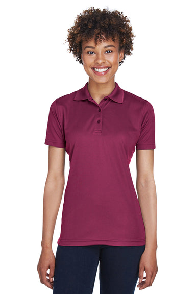 UltraClub 8210L Womens Cool & Dry Moisture Wicking Short Sleeve Polo Shirt Maroon Model Front