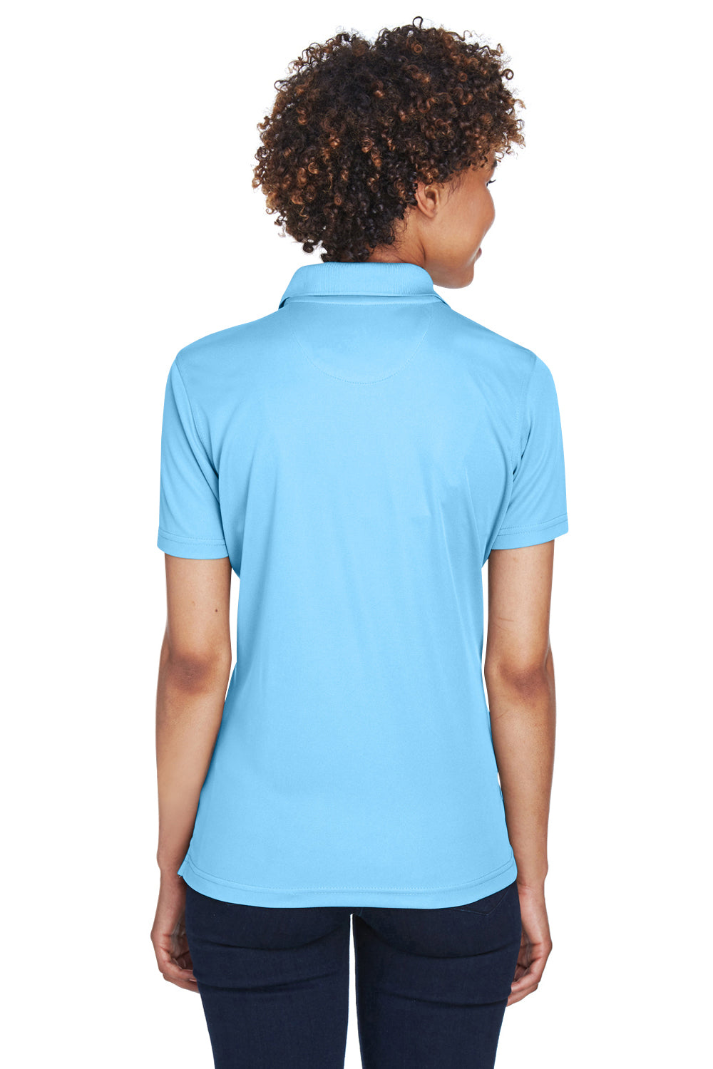 UltraClub 8210L Womens Cool & Dry Moisture Wicking Short Sleeve Polo Shirt Columbia Blue Model Back