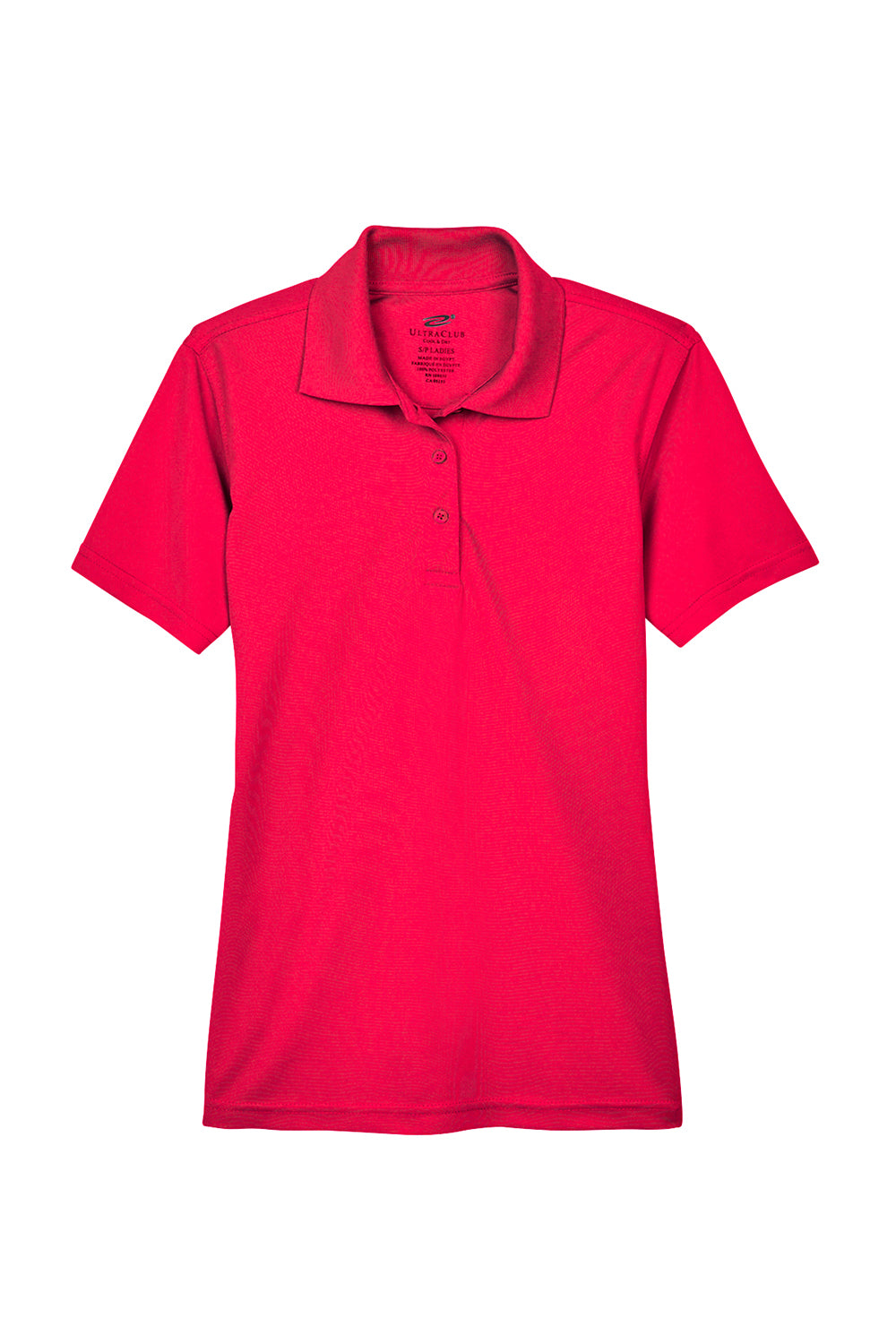 UltraClub 8210L Womens Cool & Dry Moisture Wicking Short Sleeve Polo Shirt Red Flat Front