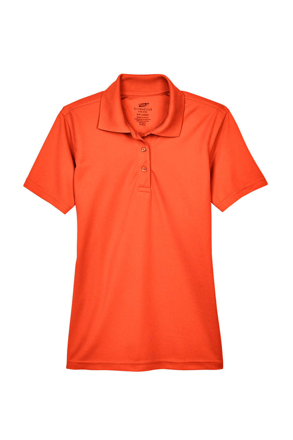 UltraClub 8210L Womens Cool & Dry Moisture Wicking Short Sleeve Polo Shirt Orange Flat Front