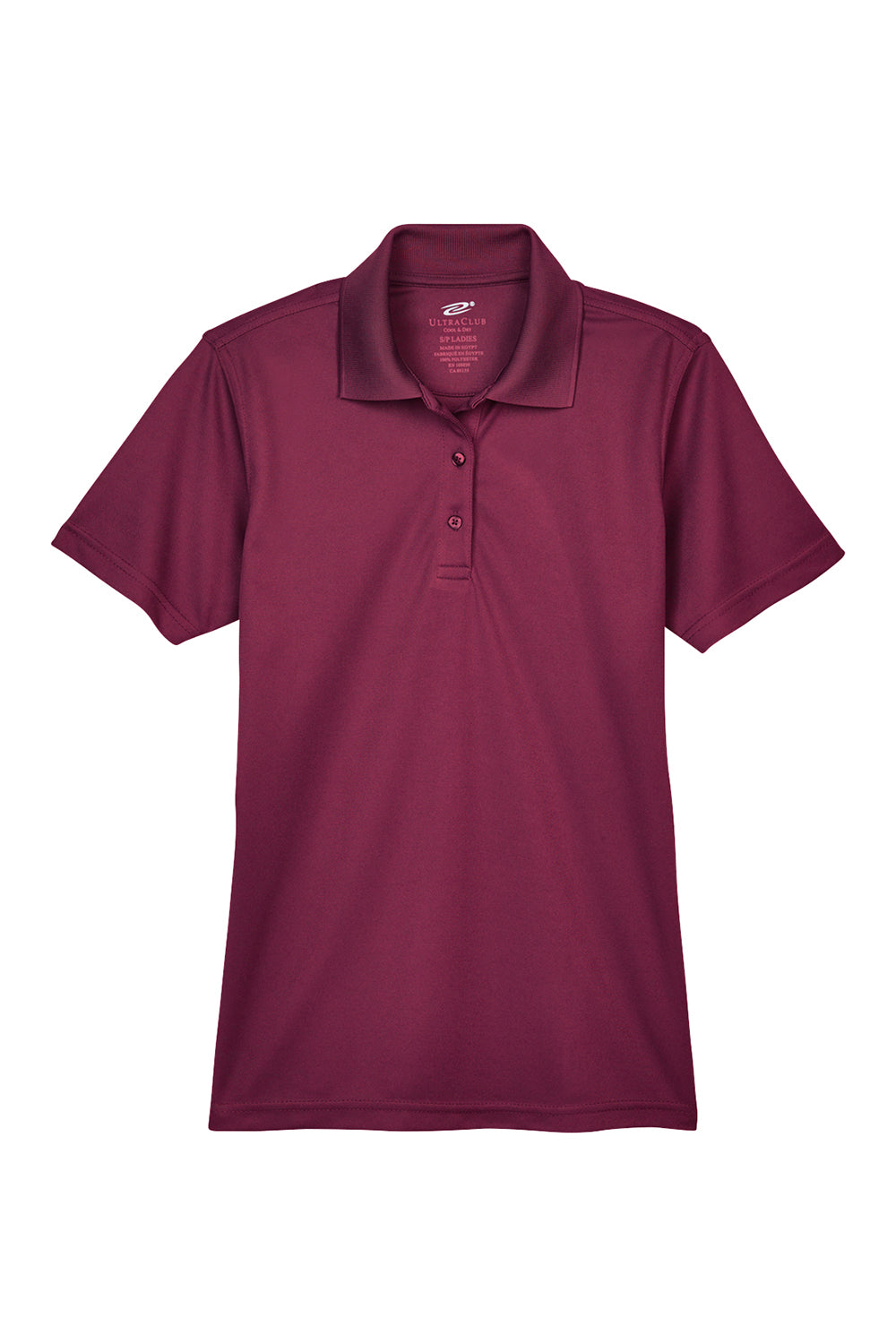 UltraClub 8210L Womens Cool & Dry Moisture Wicking Short Sleeve Polo Shirt Maroon Flat Front