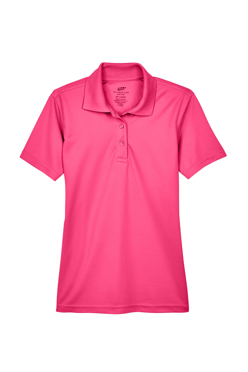 UltraClub 8210L Womens Cool & Dry Moisture Wicking Short Sleeve Polo Shirt Heliconia Pink Flat Front