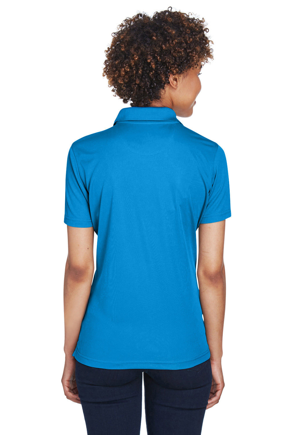 UltraClub 8210L Womens Cool & Dry Moisture Wicking Short Sleeve Polo Shirt Pacific Blue Model Back