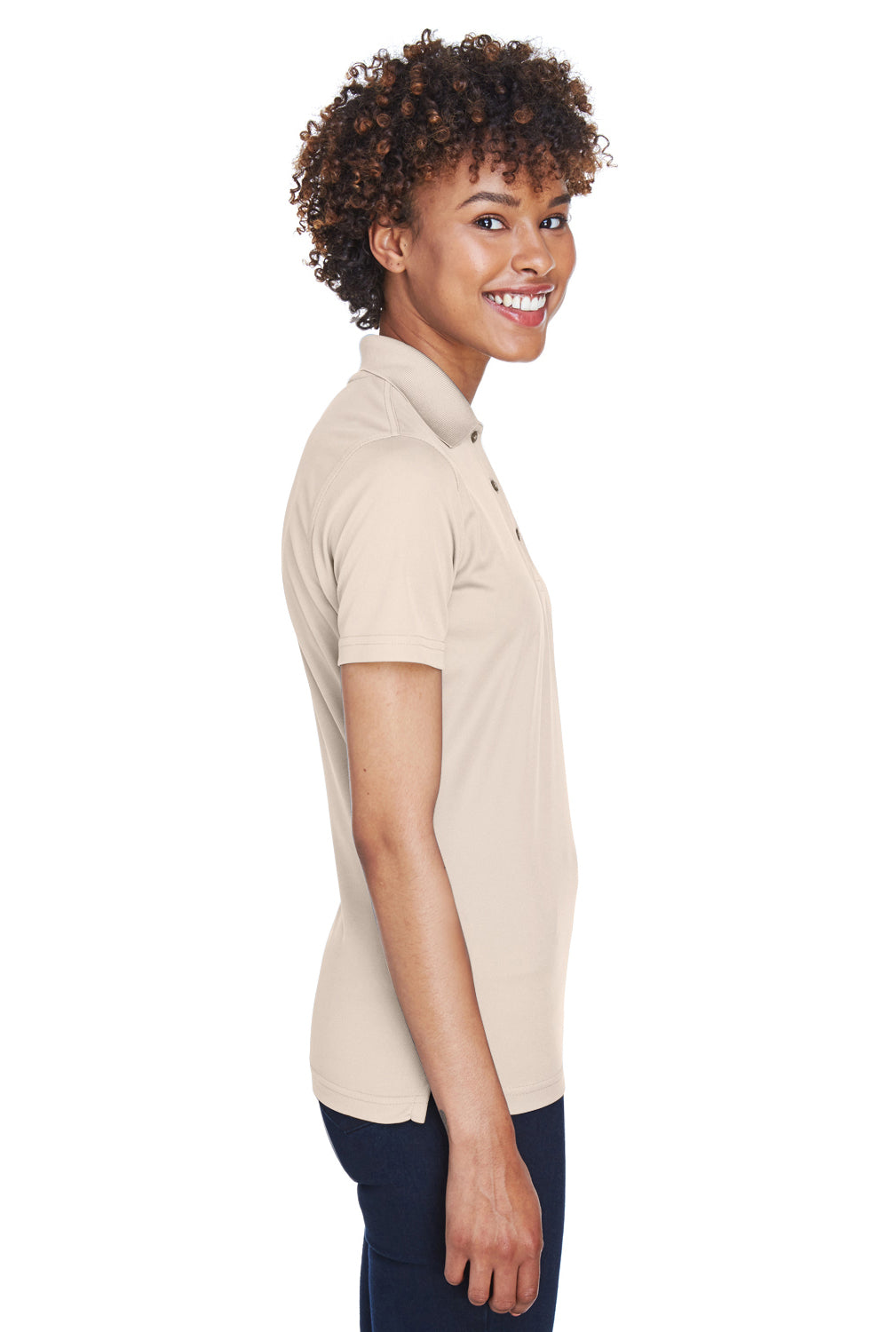 UltraClub 8210L Womens Cool & Dry Moisture Wicking Short Sleeve Polo Shirt Stone Model Side