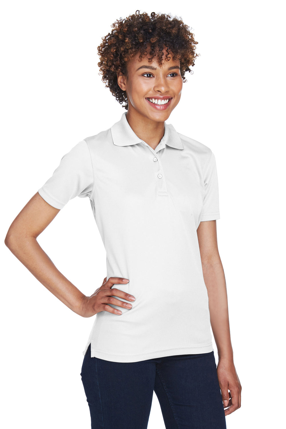 UltraClub 8210L Womens Cool & Dry Moisture Wicking Short Sleeve Polo Shirt White Model 3q