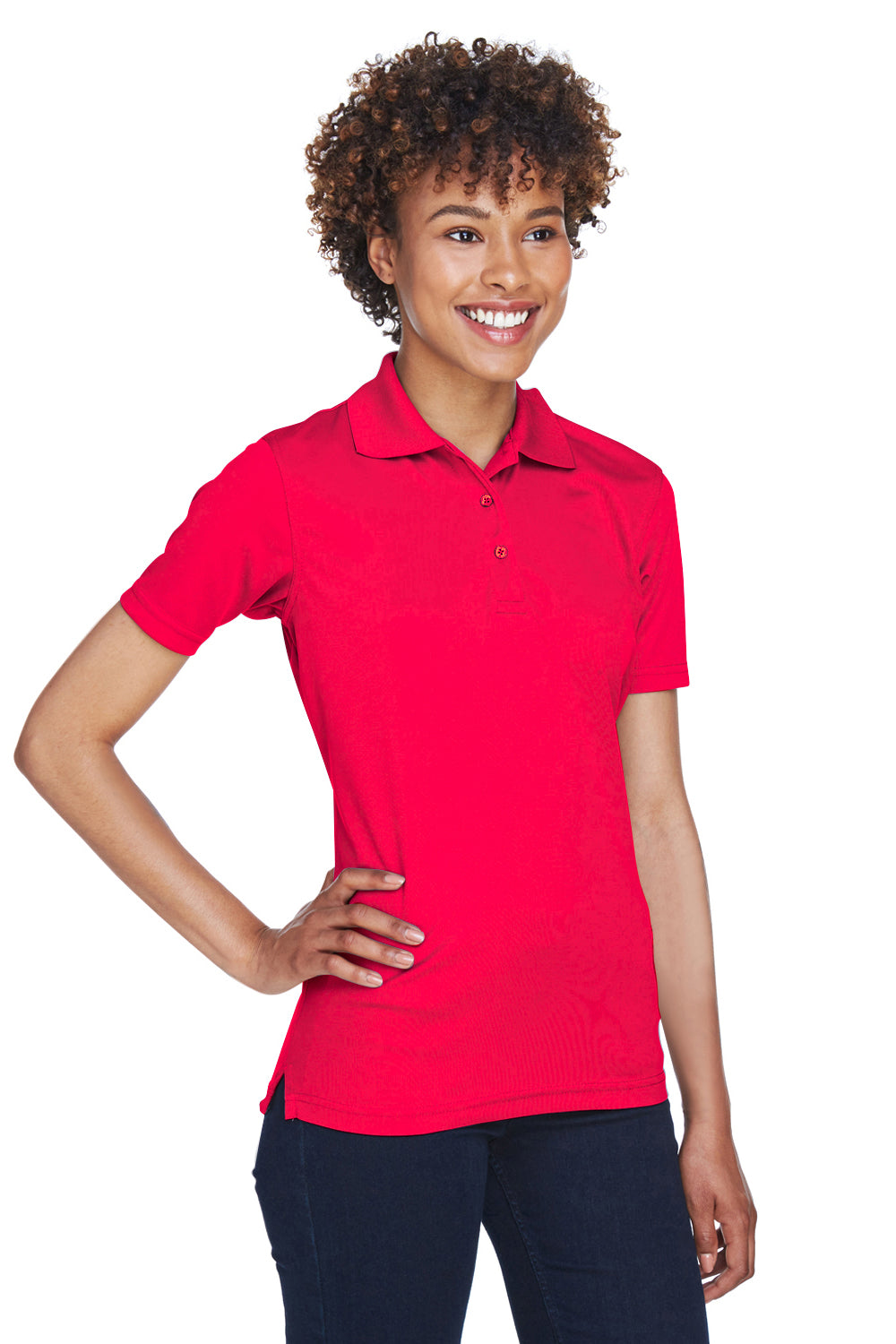 UltraClub 8210L Womens Cool & Dry Moisture Wicking Short Sleeve Polo Shirt Red Model 3q