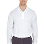 UltraClub Mens Cool & Dry Moisture Wicking Long Sleeve Polo Shirt - White