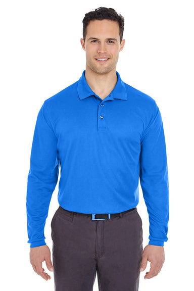 UltraClub 8210LS Mens Cool & Dry Moisture Wicking Long Sleeve Polo Shirt Royal Blue Model Front