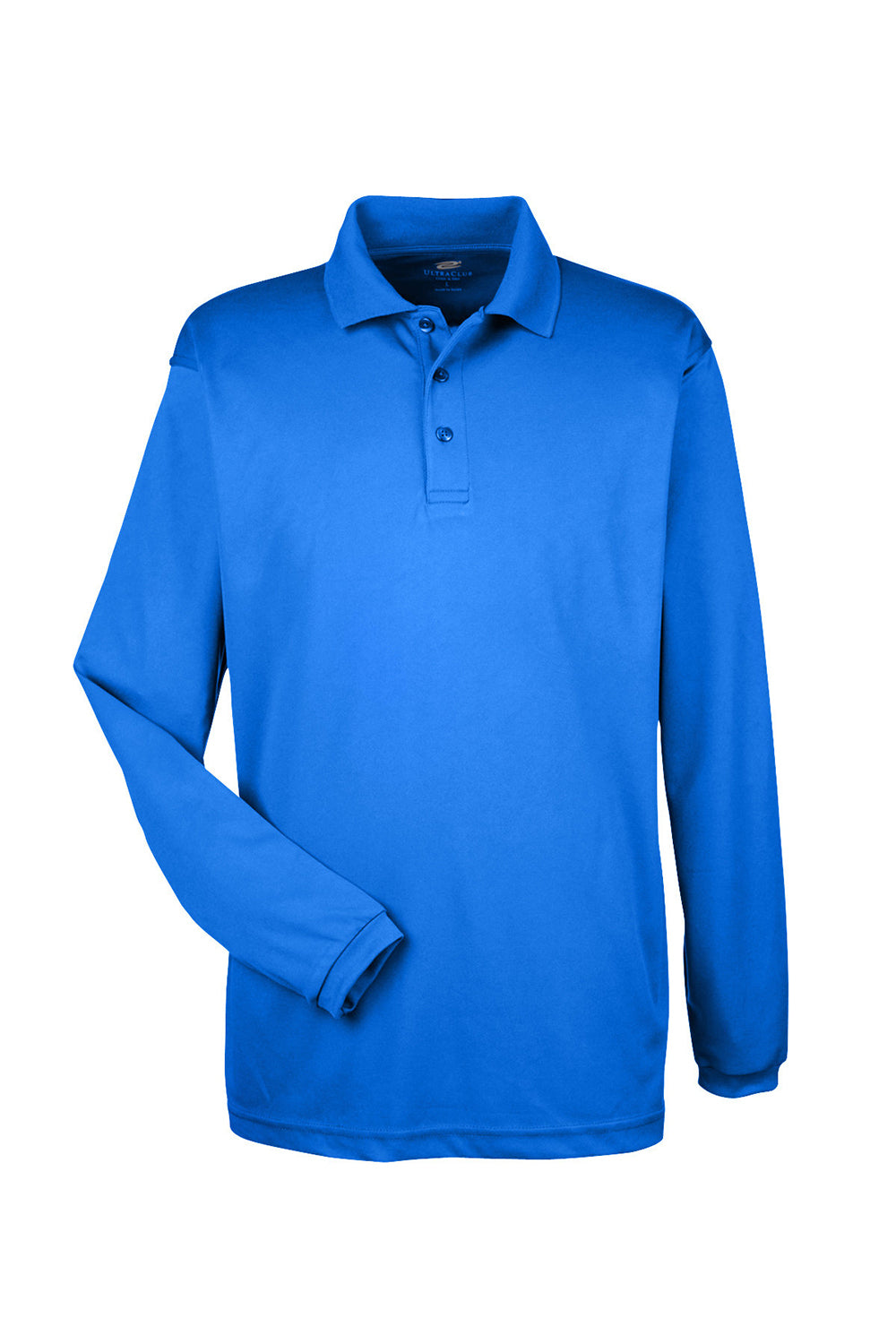 UltraClub 8210LS Mens Cool & Dry Moisture Wicking Long Sleeve Polo Shirt Royal Blue Flat Front