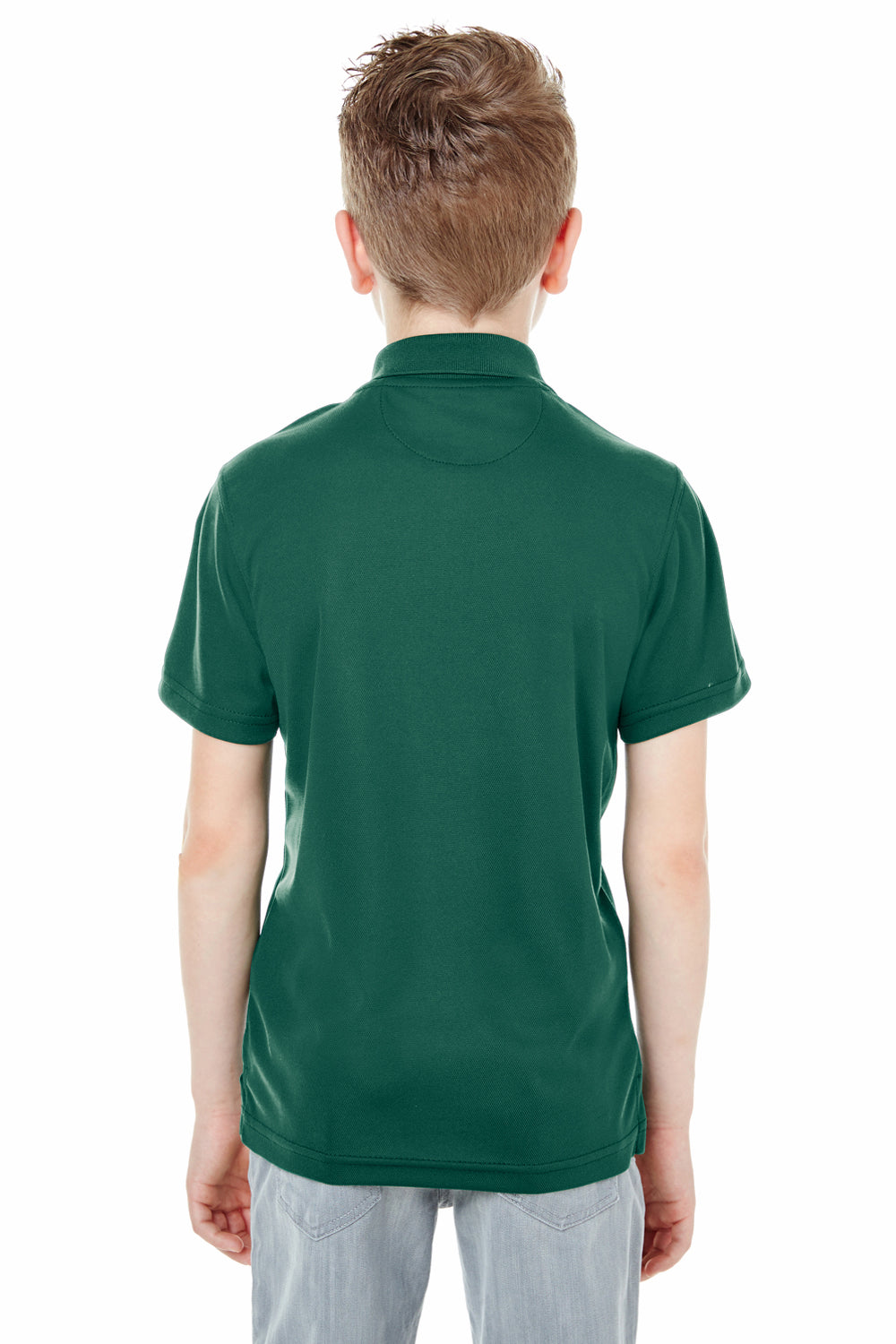 UltraClub 8210Y Youth Cool & Dry Moisture Wicking Short Sleeve Polo Shirt Forest Green Model Back