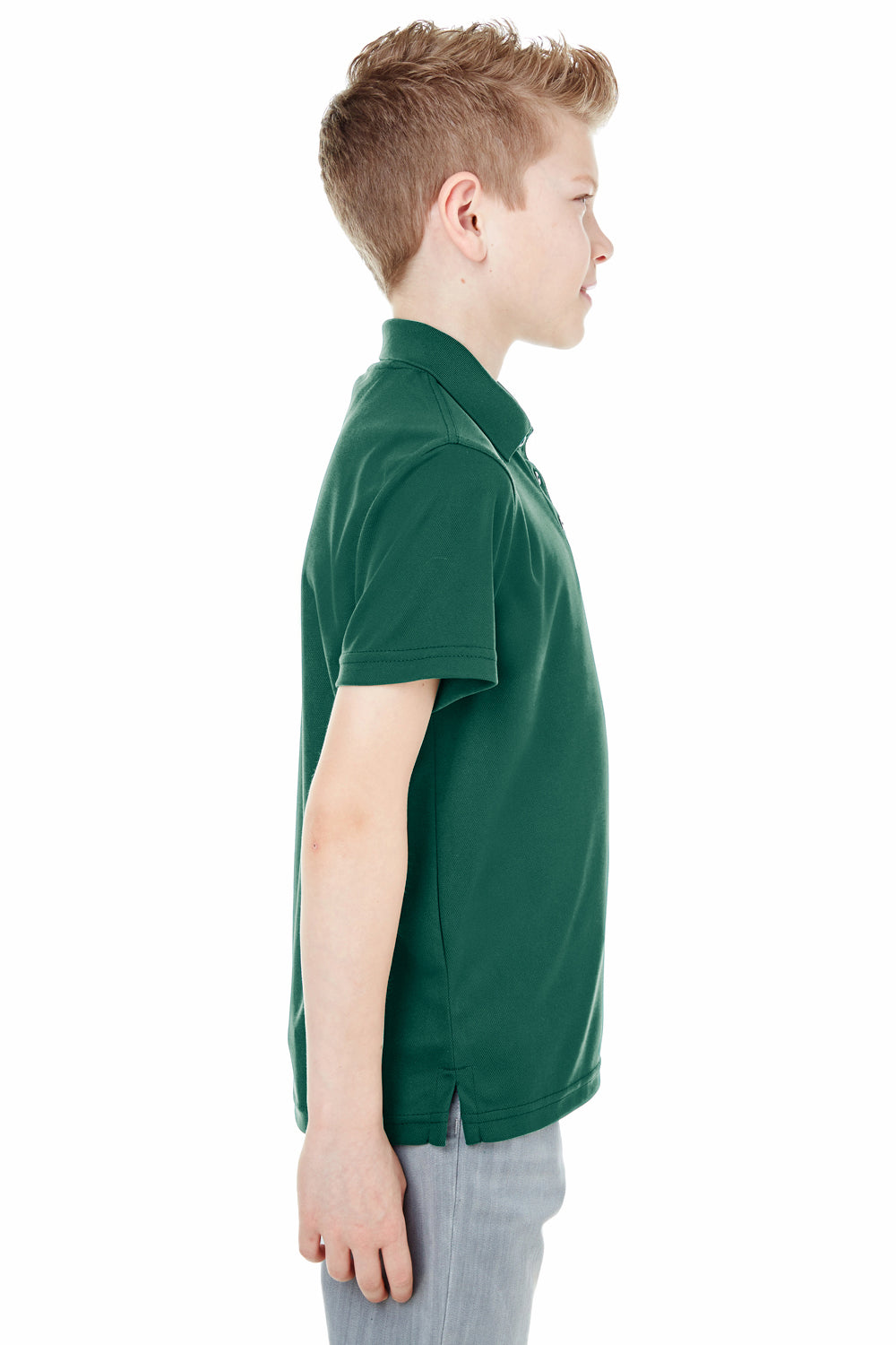 UltraClub 8210Y Youth Cool & Dry Moisture Wicking Short Sleeve Polo Shirt Forest Green Model Side