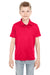 UltraClub 8210Y Youth Cool & Dry Moisture Wicking Short Sleeve Polo Shirt Red Model Front