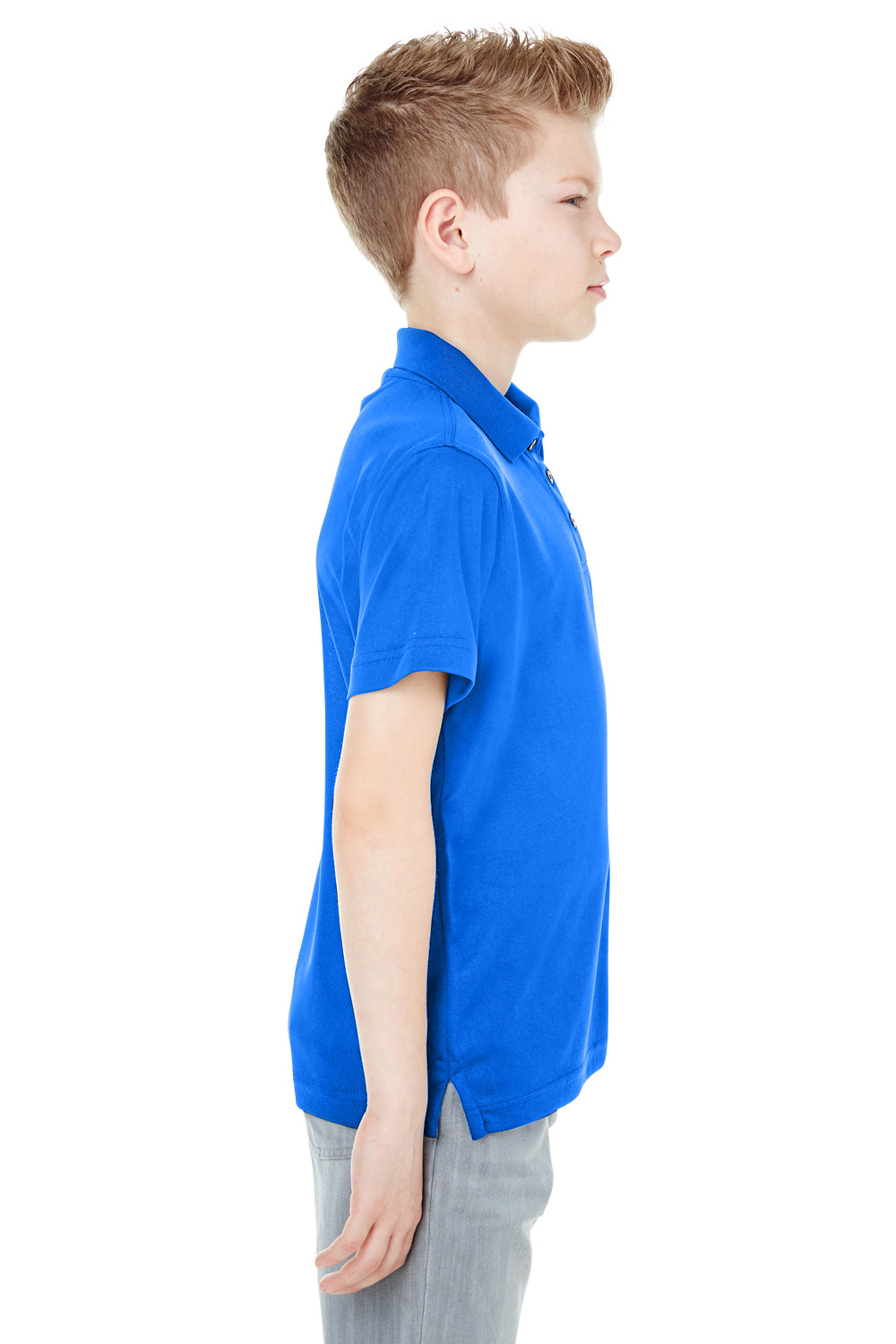 UltraClub 8210Y Youth Cool & Dry Moisture Wicking Short Sleeve Polo Shirt Royal Blue Model Side